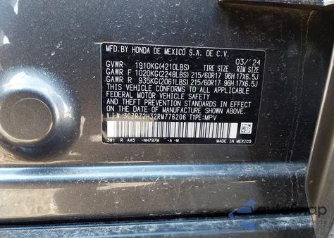 2024 Honda Hr-V Awd Lx из США, поврежденный, VIN 3CZRZ2H32RM776206